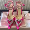 Mach tasarımcı elbise ayakkabıları mach satin bayan sandal moda aşk rhinestone toka stiletto topuk slingbacks 9.5cm yükseklik