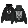 Nyaste syratvättad anime hoodie 100% bomull y2k lös pullover hip hop skelett tryckt streetwear mode halloween tröja