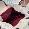 Women Designer Soft Tweed Tote Bag with Top Handle Two-Tone Patchwork 40x30cm Silver Metal Hardware Rivet Decoration Matelasse Chain Airport Shoulder Handbag