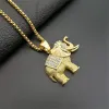 Collana con ciondolo elefante con zirconi ghiacciati, collana con animali, gioielli, colore dorato, oro 14 carati, bling CZ, ciondolo hip hop da uomo per le donne