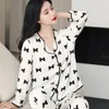 Women's Sleepwear Silk Satin Pajamas For Womens Sets Floral Long Sleeve Two Pieces Solid Color Comfort Sleep Homewear