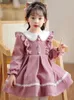2023 귀여운 여자 공주 드레스 드레스 봄 가을 한국 어린이의 소녀 피터 팬 칼라 생일을위한 라인 파티 드레스 231221