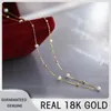 Chokers NYMPH 18K Gold Natural Freshwater Pearl Necklace Solid Small Ball Golden Jewelry Genuine AU750 For Women Fine Gift X612 231222