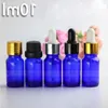 10ml Essential Oil Glass Bottles with Dropper Blue E Liquid Cosmetics Vial with Gold Silver Black Cap Ntppr