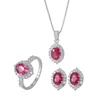 Lovers Royal Ruby Diamond Jewelry Set 925 Sterling Silver Wedding Ringörhängen Halsband för kvinnor Bridal Engagement Smycken 231221