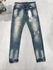 Męskie dżinsy fioletowe marka zimowa mężczyźni designerski patchwork ręcznie narysowany alfabet męski mąż swobodny 2024 moda szczupła chuda dżinsowa sprzedaż