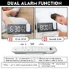 FM Radio LED Digital Smart Alarm Clock Watch Table Stolik Electronic Desktop Clocks USB Obudź się z 180 ° Projekcja czasu drzemka 231221