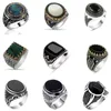 30 Styles Vintage Handmade Turkish Siget Ring For Men Women Ancient Silver Color Black Onyx Stone Punk Anéis religiosos Jóias religiosas230s