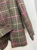 Women's Suits Women Plaid Wool Blazer Back Slit Single Button Long Sleeve Office Lady Simple Suit Coat 2023 Autumn Winter