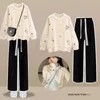 Autumn Winter Women Matching Sets Cute Rabbit Sweater Pullover Slim Flare Pants 2 Piece Suit Korean Lady Knit Tops Trousers 231221