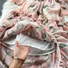 Повседневные платья 2023 Тюльпан Цветочный платье Женщины с плечевого рукава каскадные оборки розовый шифоновый торт