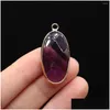 Charms 16X35Mm Natural Stone Elliptical Pendant Amethysts Clear Quartz For Jewelry Making Supplies Diy Necklace Earring Drop Delivery Dh3Rd