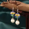 Dangle Earrings MYWINY Pearls Ethnic Cloisonne Copper Vintage Fashion Jewelry For Women Girl Gift