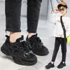 Athletic Outdoor Black Simple Sneakers Lace Up Non-slip Kids Fashion Mesh Breathable Boys Sneakers 2022 Summer New All-match Girls School Shoes Q231222