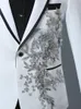 Mâle double face 3D cristal broderie fleurs scène chanteur discothèque costume veste Bar hommes mariage Blazer Masculino 231221