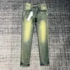 Men's Jeans Tide Brand Yellow Mud Dirty Wash Old Slim Fit Versatile Basic Style High Street