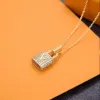 Top Designer jewelry Diamond Gold Lock Pendants necklaces sweater chain For elegant Lady