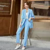 Calça de duas peças femininas moda coreana elegante mulher sólida feminina blazer terno casual casual chique de traje straight 2 peças conjunto feminino