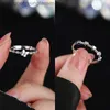 Band Rings Luxury Zircon Heart Rings for Women Silvery Color Opening Adjustable Rhinestone Ring Engagement Wedding Jewelry Fashion Gifts 231222