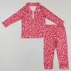 Set di abbigliamento bambino all'ingrosso bambino a maniche lunghe di San Valentino Leopard Shirt con cerniera per bambini Pantaloni per bambini Set di pigiami rosa Outfit