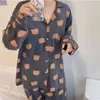 Veilleuses pour femmes Instagram Pajamas coréen Edition douce et mignonne Internet rouge à manches longues Student fille décontractée.