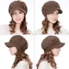 Women's Wool Knitted Acrylic Fibres Visor Beanie Winter Hat for Women sboy Cap Warm Soft Lined 231221