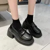 Dress Shoes Platform Loafers For Women Thick-heeled Slip-on Walking British-style High Heels Small Leather