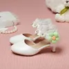 Klädskor kattunge häl dekal söt söt student spets sida klippt ut sommar lolita stil flickors sandaler vackra prinsessa