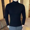 Men's Sweaters Autumn Winter Men Fashion Twists Knitted High Collar Sweater Solid Color Slim Pullovers Casual White Black