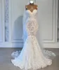 Modern Mermaid Wedding Dresses Pleated Strapless Neckline Bridal Gowns full lace Saudi Arabia robe de mariee