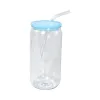 16oz Plastic Mason Jar PP Acrylic Single-Layer Cup med halm 500 ml Clear Mason Can PP Drinking Cup LL