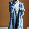 春秋の女性セーター大サイズのフード付きニットカーディガンロングコートレディーススリーブジャクアードジャケット231221