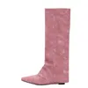 Buty jesień/zimowy rycerz spiczasty płaskie kowbojowe spodnie wiatrowe różowe wysokie dzieci trend wygodne buty dla kobiet