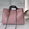 Women Designer Soft Tweed Tote Bag with Top Handle Two-Tone Patchwork 40x30cm Silver Metal Hardware Rivet Decoration Matelasse Chain Airport Shoulder Handbag