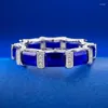 Cluster anneaux européens et américains transfrontaliers S925 Silver Row Diamond Ring Simulation Royal Blue Luxury Send