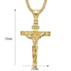 Pendant Necklaces Hip Hop Rock Stainless Steel INRI Jesus Cross Crucifix For Men Jewelry Father Gift Gold Silver Color