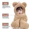 Berets Windproof Warm Hat Scarf Infant Toddler Winter Accessories Super Soft Bear Ear Plush Gloves For Warmth