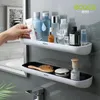 Ecoco Badezimmerregal Lagerhalterhalter Wandmontage Shampoo Gewürze Dusch Organizer Badezimmerzubehör mit Handtuchstange 231222