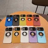 Büyük Kamera Cam lens Koruma Logo Deliği İnce Mat Mat PC Ring Braket Standı Magsafe Kılıflar için Manyetik İPhone 15 14 için Şok geçirmez Kapak