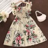 Girl's Dresses Summer Girls Long Skirt Polyester Square Collar Suspender Sleeveless Lace Play Smocking A-line Print Dress Pleated ComfortableL2405