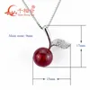 Colliers de pendentif pendentif en cerisier avec une forme de balle rubis rouge artificielle 925 Collier de chaîne de boue pour cadeau de bijoux 231222