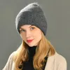 Casual Women's Hat Real Rabbit Fur Beanie Ladies Autumn Winter Cashmere Hats Three Fold Thick Knitted Girls Skullies Beanies Cap 231221