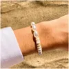 Pulseras con dijes Hebra con cuentas Vlen Pulsera de perlas naturales de agua dulce para mujeres Pulseras de cuentas de disco de arcilla polimérica Pulseras de cuentas de verano Playa Apilable Estiramiento Jewe Dhoth