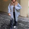 2023 Kvinnor Fashion Solid Tassel Coat with Scarf Autumn Overdimased Casual Jacka Chic Long Sleeve O Neck Single Breasted Ytterkläder L231221