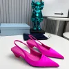 Yeni Tasarımcılar Slingback Pompalar Kalın Sandals Point Toe 4cm Yüksek Tıknaz Blok Topuklu Düğün Giyim Kadın Tasarımcıları Fabrika Ayakkabıları Boyut 34-42 Kutu