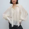 Blouses femininas românticas francês elegante elegante camisa de laço leve 2024 Summer plissado bagunçou lixo lamenta 'top