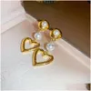 Charm Sier Needle Hollowed Out Metal Love Pearl Fashionable and High-End Feel Versatile Temperament Earrings With Heart Drop Deliver DHF0Y