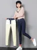 Mode sträcka hög midja penna byxor kvinnlig casual sammet jeans kvinnor kvalitet tjocka kvinnor 2024 231221