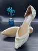 Summer Sacaria Dress Wedding Shoes Pearl-Embellished Satin Platform Sandaler Elegant Women White Bride Pearls High Heels Ladies Pumps EU35-43 Box