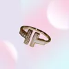 Luksusowy projektant mody NY Letter Double T Diamond Ring4941757